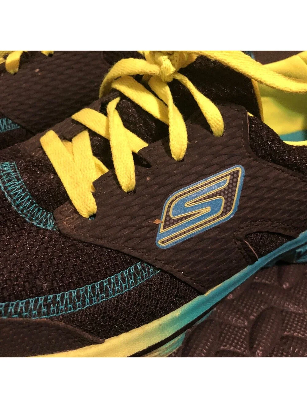 Skechers Womens Go Walk Black Blue Neon Yellow Lightweight Athletic Sneakers 9